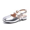 Zapatos de tacón alto de princesa para niñas 2026 Modelo Nuevo Zapatos Mary Jane sin espalda de hebilla cuadrada poco profundos para actuación y vestido