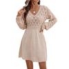 Vestido Transfronterizo con Patrón de Escamas, Crochet Tridimensional, Nuevo Estilo Europeo y Americano 2025, Vestido de Playa con Cuello en V, Vestido de Corte A, Vestido de Manga Larga
