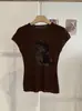 KEKEZOON Blusa de Tricô Slim Fit com Gola Meia-Alta, Padrão de Gato Desenho Animado Fofo e Mangas Curtas Leves 8975