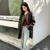 Chaqueta de Piel Genuina Nancheng StoryVintage con Acabado de Aceite y Cera, Cuello Redondo, Talla Grande para Mujer, Estilo Old Money Otoño/Invierno