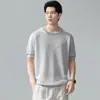 Estilo Old Money Tricô de Linho Tencel Manga Curta Masculino Verão Fino High-End Mistura de Seda de Gelo Camiseta Business Casual Meia-Manga