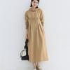 Outono estilo coreano novo vestido de cintura apertada manga comprida cor sólida vestido feminino de algodão vestido longo estilo ocidental all-match vestido com capuz