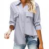 2025 Estação Independente Europeia e Americana Amazon Nova Camisa de Bolso Moda Versátil Cor Sólida Botões Camisa de Manga Comprida para Mulheres