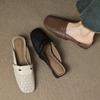 Corte de Piel de Cabra de Primera Capa, Transpirables, Cómodos y Versátiles Zapatos Mule 2025 de Tacón Bajo Grueso con Puntera Cuadrada, Puntera de Cuero Genuino, Pantuflas Exteriores
