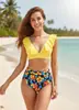 ¡Oferta Especial! Bikini de dos piezas con volantes para mujer, estilo europeo y americano, traje de baño sexy sin espalda, conservador y que cubre el abdomen