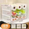 Estante apilable para almacenamiento de film de cocina para uso doméstico, portarrollos desechable para papel de aluminio y papel absorbente de aceite para armario o encimera