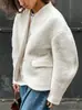Casaco de Lã Espesso Europeu e Americano Transfronteiriço para Mulheres, Novo Design Outono e Inverno 2026, Gola V, Cor Sólida, Top Estilo Chanel