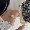 Anel para Mulheres Ins925 Prata Esterlina Tendência Cool Retro Minimalista Ajustável Coração Aberto Dedo Indicador Moda Personalidade