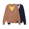 Suéter de Tricô Patchwork de Manga Longa Falso Duas Peças Elegante Versátil Moda Europeia e Americana Roupas Femininas Transfronteiriças Primavera e Outono G82887