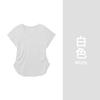 Camiseta de Cuello en V Asimétrica Cubre Carne de Manga Corta para Mujer Estilo Coreano Nueva Holgada Perezosa Drapeada Ligeramente Transparente Blusa Top Verano