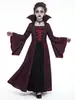 Fantasia Cosplay de Rainha Vampira Infantil, Vestido Longo Gótico Escuro de Halloween, Traje de Role-Playing de Anime para Meninas