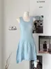 Vestido Chaleco de Punto sin Mangas Blanco Hielo de Seda para Primavera y Verano Nuevo de Fairyjiang con Falda de Tirantes Línea A que Ceñe la Cintura