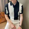 Polo de Punto de Manga Corta con Bloques de Color de Verano para Hombre, Cuello en V, Ajuste Delgado, Camiseta de Negocios, Comercio Exterior, Venta al por Mayor Transfronteriza, Sin Planchar, Transpirable