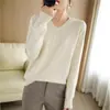 Top Feminino Simples Pequeno Gola V Camiseta Atacado Versátil Emagrecedor Temperamento Camada Base Primavera Outono Manga Longa Preto Feminino Algodão