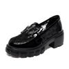 Sapatos de Malha de Camada Única Femininos Primavera e Verão 2025 Novos Plataforma de Bolo de Sola Grossa com Mocassins Fivela Quadrada Letra Slip-on Sapatos Pequenos de Couro Femininos