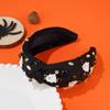 Diadema de Halloween 2024 Fantasma Blanco Diadema Cráneo Alto Tela Borde Ancho Tocado de Diamantes Fiesta Vacaciones Accesorios para el Cabello