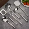 Juego de utensilios de cocina de acero inoxidable espátula cuchara para sopa pala para saltear espátula cuchara para arroz tenedor de mango cuadrado suministros de cocina para el hogar
