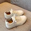 Zapatillas Deportivas Blancas de Cordones de Piel de Vaca de Primera Capa con Suela Gruesa para Mujer, Nuevas 2026 Versátiles Simples Casuales
