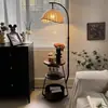 Luminária de chão estilo vintage para quarto, integrada com mesa de cabeceira, luminária de toranja para sala de estar, iluminação ambiente ao lado do sofá, luminária de pesca de ferro para mesa de centro