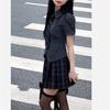 Uniforme JK de Estilo Universitario Traje de Dos Piezas Moda de Verano para Mujer Camisa Blanca de Manga Corta con Cintura Corta Chica Picante Falda Plisada