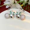 Pendientes de cereza con lazo de circonita compacta de estilo japonés y coreano, exquisitos, de plata S925 para mujer, elegantes, ligeros y de lujo.