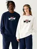 Sudadera de Algodón Pesado para Parejas, Corte Holgado, Cuello Redondo, Sin Capucha, Pulóver, Versátil, Cálida, Prenda Superior Estampada para Otoño e Invierno