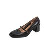 Versión de piel de oveja ~ Zapatos de tacón grueso de punta cuadrada francesa de boca baja para mujer, nuevos de principios de otoño, retro, de tacón alto con zapatos Mary Jane