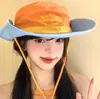 Sombrero de Pescador de Bloques de Color Dopamina de Verano para Mujer, Sombrero de Senderismo para Exteriores de Secado Rápido con Cordón y Bordado de Letras, Sombrero para el Sol con Protección Solar