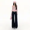 Naranja Infantil # Color Original Jeans Acampanados de Gama Alta No Ajustados para Mujer, de Tiro Bajo, Adelgazantes, Modernos, Versátiles, Pantalones de Campana de Largo Completo.