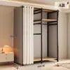 Guarda-roupa aberto com estrutura metálica, armário de armazenamento para quarto, uso doméstico, fácil de montar, adequado para apartamentos de aluguel