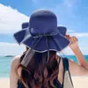 Chapéu de Palha de Aba Larga para Proteção Solar de Verão, Chapéu de Palha para Sombreamento ao Ar Livre na Beira-Mar, Chapéu de Palha Fashion com Laço para Praia, Estoque Disponível do Fabricante
