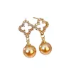 Aretes Elegantes y de Moda Estilo Coreano de Trébol de Cuatro Hojas, Versátiles con Pedrería y Perlas, Aretes con Diseño de Lujo Ligero Personalizados al por Mayor