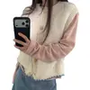Colete Cardigan Tricotado com Design Color Block Retrô para Mulheres, Estilo Coreano Tricô Grosso Camada Vazada Solto Colete Suéter