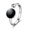 Jingdong Tmall anillo de moda coreana pegamento de cristal redondo punto negro apertura anillo de cobre plateado fabricantes al por mayor