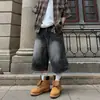 Pantalones Cortos de Verano de Siete Puntos de Pierna Ancha Estilo Retro Americano Marca de Tendencia Unisex Lavados Sueltos