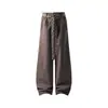 Calça casual masculina, estilo americano retrô patchwork, corte solto com caimento fluido, calça longa de outono com perna larga e curvada