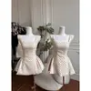 Vestido de lunares con tirantes cortos 150 para mujer, falda corta abullonada estilo francés para primavera y verano, falda de tirantes con cintura en A