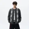 Suprimento Direto da Fábrica Suéter Cardigan Retrô Americano Color Block Xadrez para Homens e Mulheres Outono Solto Casal Casual Tricô