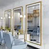 Espejo de Peluquería para Uso en Salón, Espejo de Barbero de Pie con Luces LED, Espejo Inteligente de Montaje en Pared Iluminado a una Cara