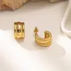 Pendientes Geométricos Tridimensionales en Forma de C Fundidos en Acero Inoxidable 304 para Mujer, Oro de 18 Quilates, Pendientes de Moda, Simples y Únicos, Venta al por Mayor