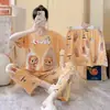 Conjunto de Tres Piezas para Niñas de Verano: Top de Manga Corta, Shorts y Pantalones Largos, Imitación Algodón Seda de Leche, Conjunto de Ropa de Casa de Dibujos Animados, Empaquetado para Venta Transfronteriza