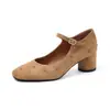 Sapatos rasos estilo francês com rebites, bico quadrado, de pele de ovelha, com uma única tira para mulheres, sapatilhas baixas, sapatos Mary Jane femininos