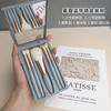 Mini brocha de maquillaje portátil Morandi en caja de color, juego de 5 herramientas de belleza para cabello súper suave con espejo