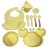 Productos para Maternidad y Bebés Juego de Vajilla de Silicona Silicona de Grado Alimenticio Plato de Cena de Tres Compartimentos Vajilla Infantil Juego de 9 Piezas en Stock