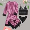 Popular Europeia e Americana Lingerie Sexy Renda Suspensórios Renda Shorts Camisola Camisola Roupa de Casa Conjunto de Quatro Peças Atacado