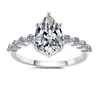Anel de Prata Esterlina 925 com Moissanita Cor D de Novo Modelo Transfronteiriço, 1235 Quilates, Design Simples com Seis Garras, Formato Gota Pera, Anel de Diamante Moissanite