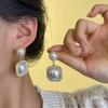 Pendientes Cuadrados de Plata S925 con Púa de Diamante y Perla Varios Pendientes Franceses Simples Elegantes de Moda Pendientes de Gama Alta de Celebridad de Internet