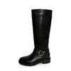 Estilo Coreano Piernas Largas Gran Belleza Hebilla de Cinturón Elegante Botas de Caballero 2026 Otoño/Invierno Tacón Medio Grueso Punta Redonda Piel de Vaca Botas Altas Largas