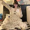 Pijama Extra Grande para Mujer Primavera y Otoño Nuevo Lindo Dibujo Animado Dálmata Nube Algodón Manga Larga Delgado Conjunto de Ropa para el Hogar