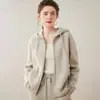 Baicai Rong Nuevo Otoño/Invierno 100% Cachemira Capa de Aire Cardigan con Capucha Holgado Perezoso Cremallera Sudadera de Punto
